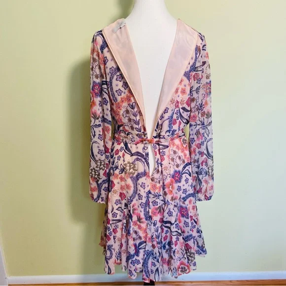 LOFT Floral Puff Sleeve Mini Flare Dress size 12 - Picture 9 of 11